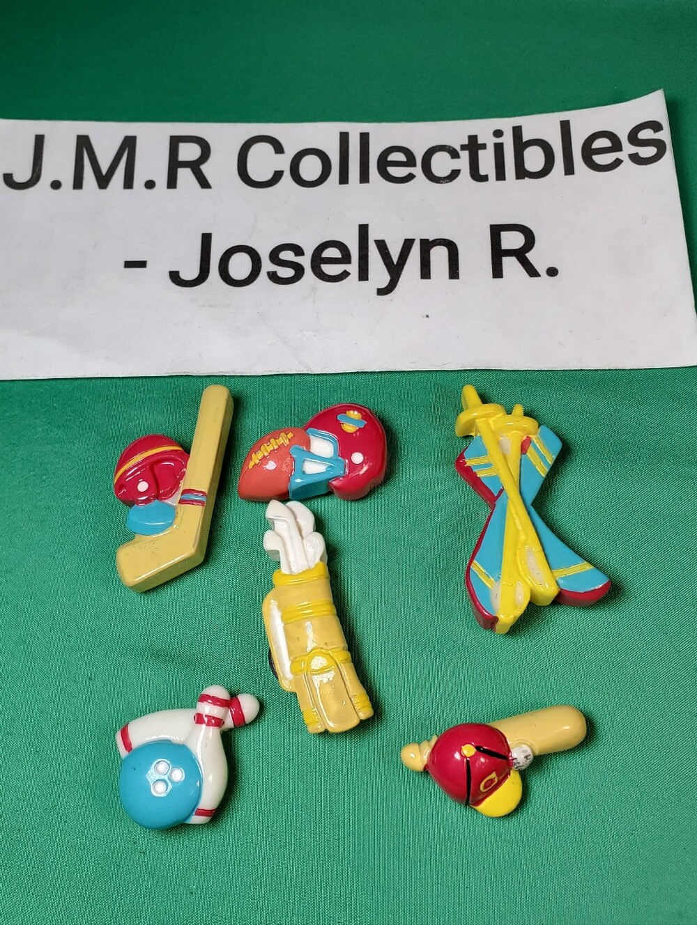 retro game day! lot of 5 vintage 3d ceramic sports fridge magnets - 80s/90s